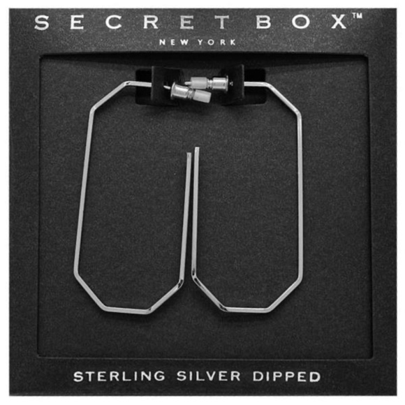 SECRET BOX NEW YORK  GEO SHAPE STERLING SILVER  DIPPED 2 INCH EARRING (V) - Picture 1 of 1